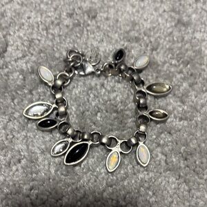 Sterling-Style Charm Bracelet with Black and Opalescent Marquise Charms